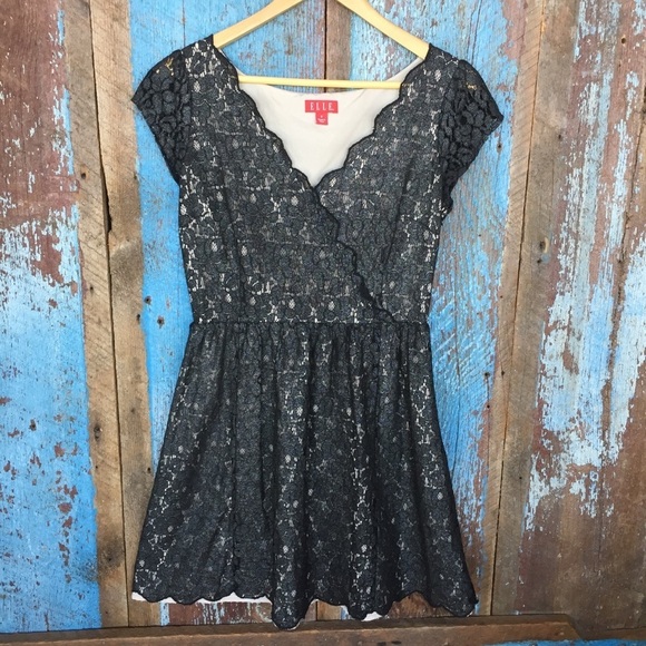 Elle Black Lace Dress with Tan Underlay - Picture 1 of 5